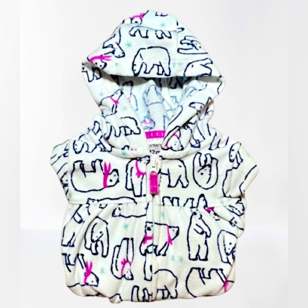 Carter's Baby Girls Polar Bear Fleece Zip-Up Jumpsuit- 12M